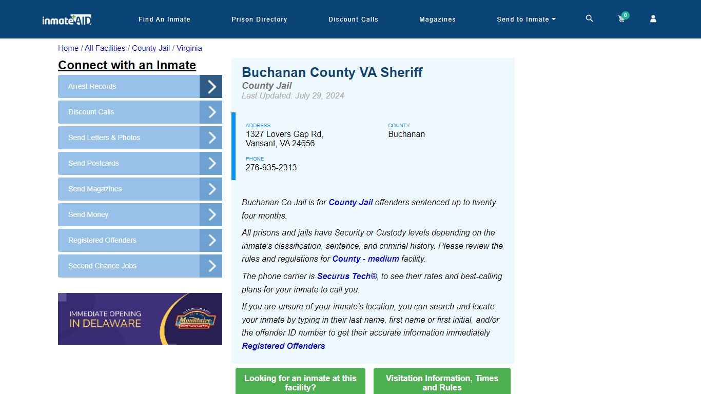 Buchanan County VA Sheriff - Inmate Locator